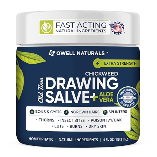 OWELL Naturals Chickweed Salve 4 oz- Drawing Salve with Aloe Vera for Boil & Cyst, Poison Ivy/Oak, Skin Disorder, Irritations, Burns, Minor Cuts, Dry Skin, Itching
