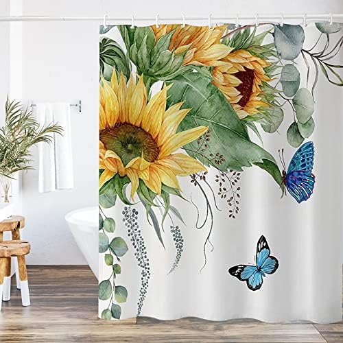 Yeahshion Shower Curtain Polyester Fabric Shower Curtain Liner 183 x 183 cm(72 x 72 inch),Weighted Hem Waterproof Washable Bathroom Curtains with 12 Hooks,Purple Vegetation
