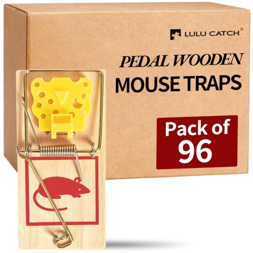 Image of LULUCATCH Mouse Traps,96 Pack Classic Plastic Pedal Snap Traps for Indoor Outdoor Use, Fast & Effective High Catch Rate Wooden Mouse Traps, Reusable Mice Rodent Traps for Home, Garage & Kitchen