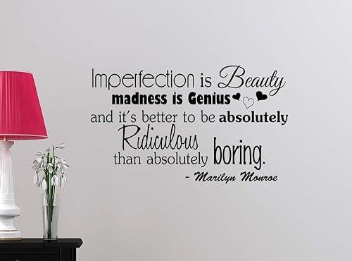 Simple Expressions Arts Calcomanía de pared Imperfection is Beauty Madness is Genius de 23 x 14 pulgadas, vinilo artístico con texto en inglés