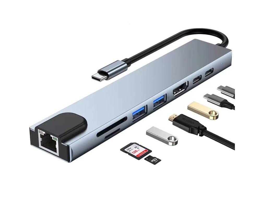 USB C ハブ 8-in-1 HDMI Type C アダプタ 【4K HDMIポート/LAN 100Mbps イーサネット/SD&TF カードリーダー/100W PD充電/USB 2.0/USB 3.0 高速データ転送 】設定不要 変換アダプタドッキングステーション MacBook Air/Pro、XPS、Surface Go、Huawei MatebookなどタイプC機種に対応