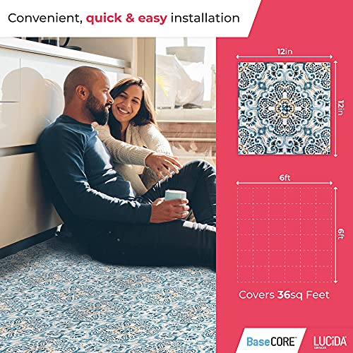 Luxury Vinyl Flooring Tiles By Lucida Usa | Peel And Stick Floor Tile For Diy Installation | 36 Decorative-Look Tiles | Sicilian Blue | Basecore | 36 Sq. Feet | 12 Inch X 12 Inch #TOP4