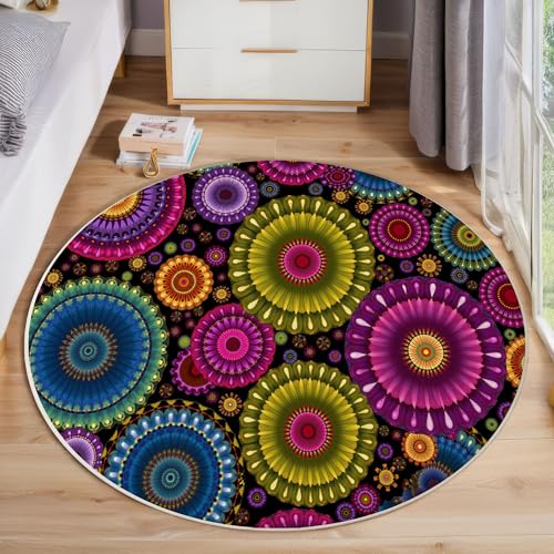 Tapis rond antidérapant mandala violet pour sol glissant chambre