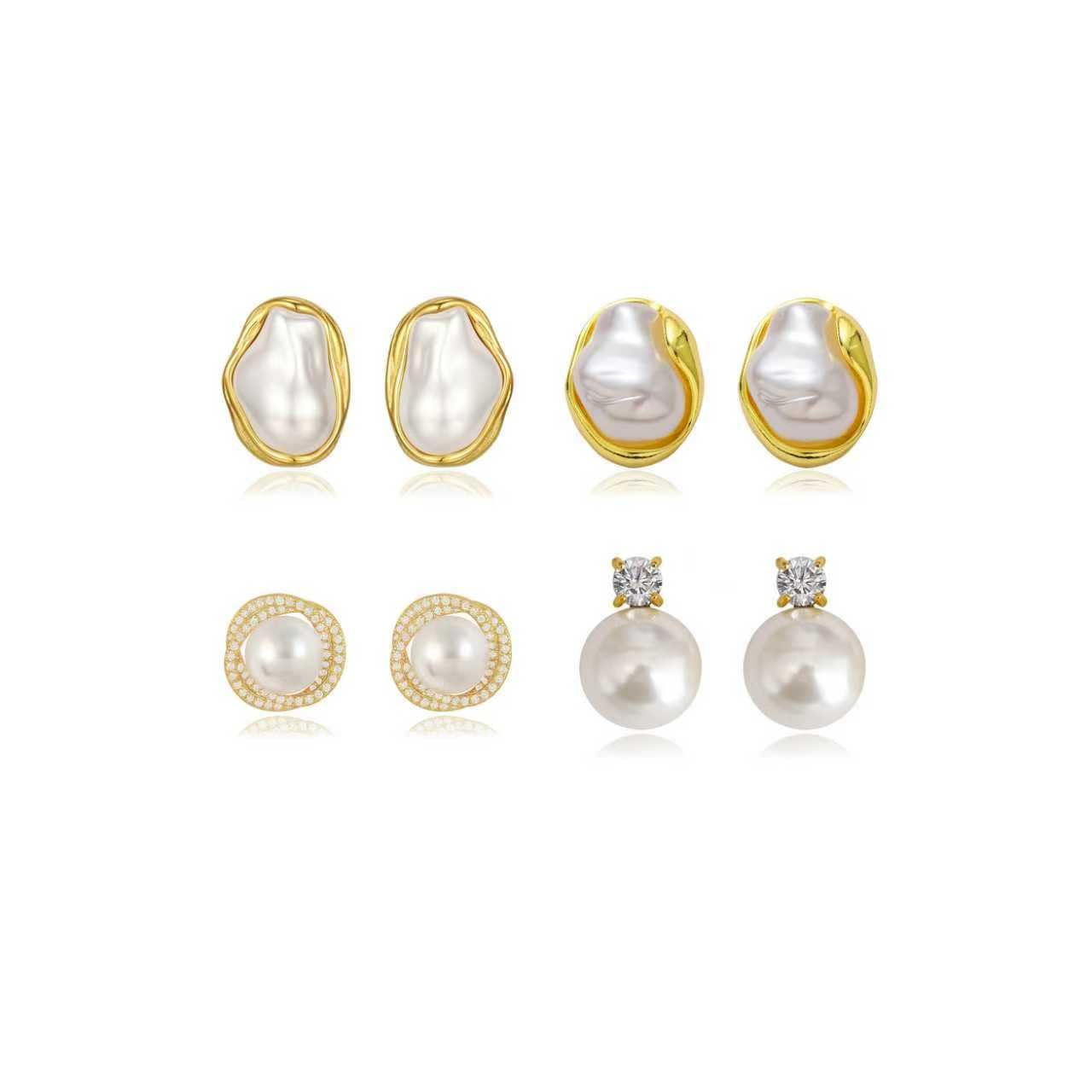 Pearl Earrings for Women 14k Gold Baroque Pearl Stud Earrings Gold Chunky Dangle Earrings Vintage Irregular Statement Earrings
