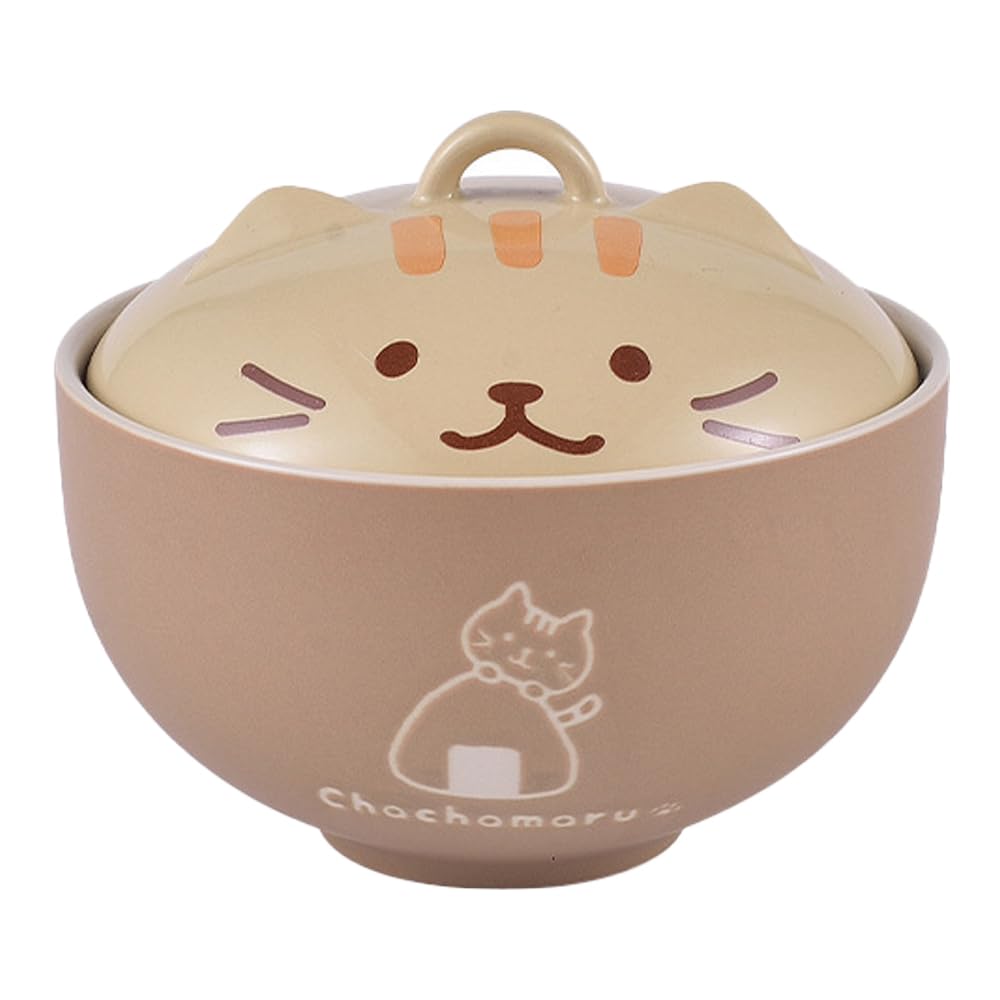 Starry Mart Japanese Style Ceramic Ramen Bowl with Lid - Yellow Cat Design Ø14cm | H11.5cm – Noodle Soup Bowl with Cover (1)