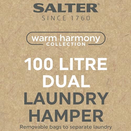 Salter LASAL30292EU7 100L Dual Laundry Hamper – Large Washing Basket with Removable Bags to Separate Laundry, Laundry Bin with Lid, Carry Handles, Easy Manoeuvrability, 54 x 33 x 65cm, Warm Harmony - Image 2