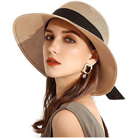 SOMALER Womens Straw Sun Hats Wide Brim Foldable Beach Hats UV UPF 50+ Summer Sun Travel Hat for Women Cover