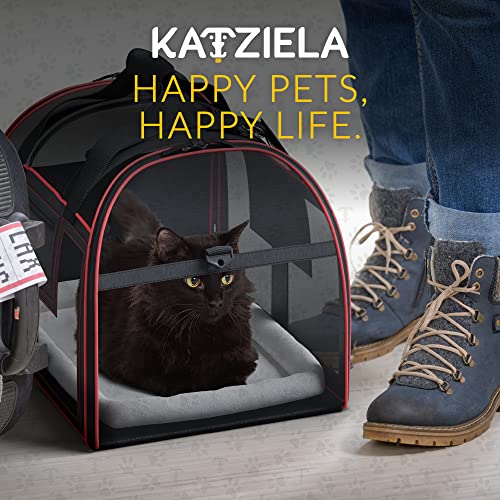 Image of Katziela Rolling Pet Carrier Airline Approved - Pet Carrier with Wheels - Luxury Lorry - Deluxe TSA Approved Cat Carrier with 6 Wheels - Small Airline Approved Dog Carrier Trolley - Plane Carry On Bag