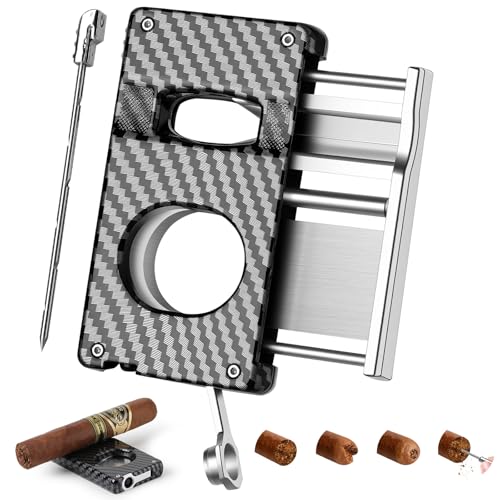 DXXULL Cigar Cutter,5 in 1 Cigar Cutter Set,Built-in Cigar V Cutter, Cigar Flat Cutter, Cigar Punch, Cigar Draw Enhancer and Cigar Holder,Ergonomic Design, Great Gift for Christmas, Father's Day