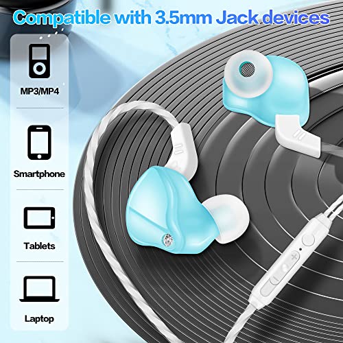 3.5Mm Hifi Audio Earphone Deep Bass Stereo Sound Wired Earbuds Noise Isolation Headphones In-Ear Headset With Mic Volume Control Music Sports Earphones For Iphone Samsung Glass Blue #TOP3