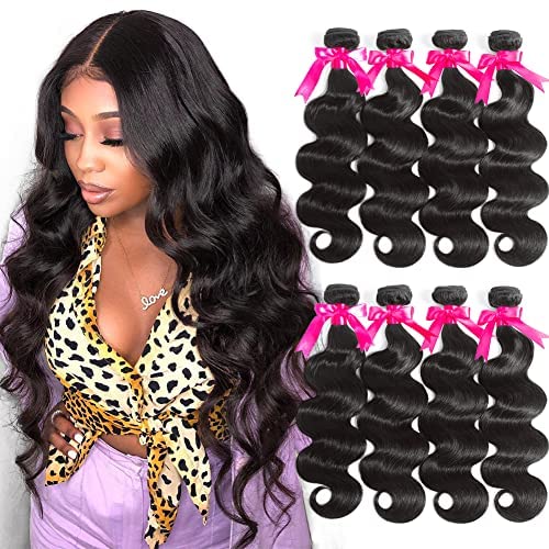 Flady 10A Brazilian Body Wave Hair 4 Bundles with Closure 100% Unprocessed Virgin Human Hair Bundles with 4x4 Free Part Closure (20 22 24 26inch)…
