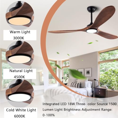 Image of 60 inch Quiet Solid Wood Ceiling Fan, with 6-speed remote control, Black /Walnut