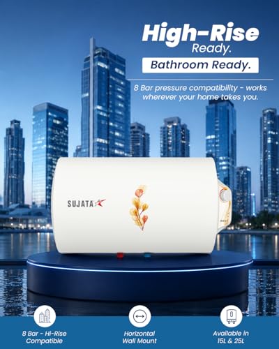 Image of Sujata Horizontal Geyser 25 Ltr | 7 Years Tank, 3 Years Element & 2 Years Comprehensive Warranty | Free Installation, Energy Efficient Storage Water Geyser with Multiple Safety System - SWH63 (White)