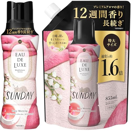 【Amazon.co.jp限定】【まとめ買い】レノア オードリュクス 香り付け専用ビーズ マインドフルネスシリーズ サンデー 本体520ml+詰め替え855ml