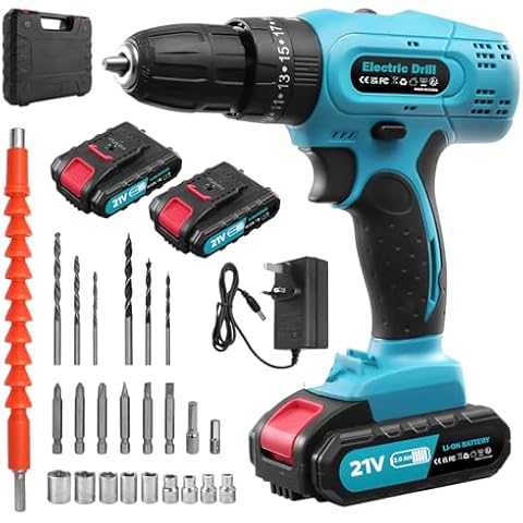 Bellanny Cordless Drill Driver 21V, 50N.m Electric Drill Set, 25+3 Torque Cordless Hammer Drill, 2 Speed, 2.0AH Battery Cover