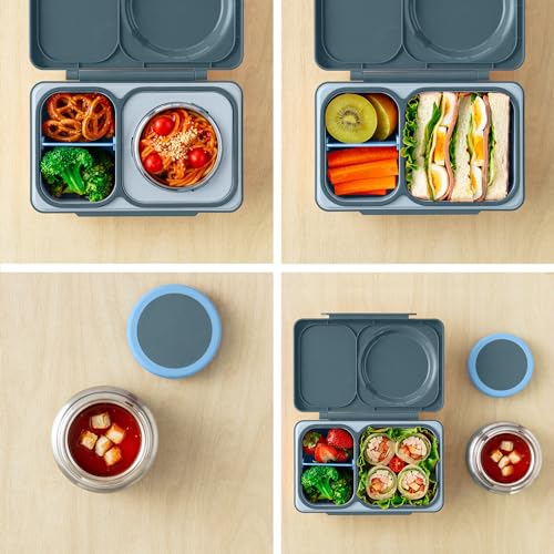 Omie OmieBox UP bento box for kids | Insulated lunch box | Leak proof thermos food jar | Cooler ice pack | 2 Compartments (Graphite)