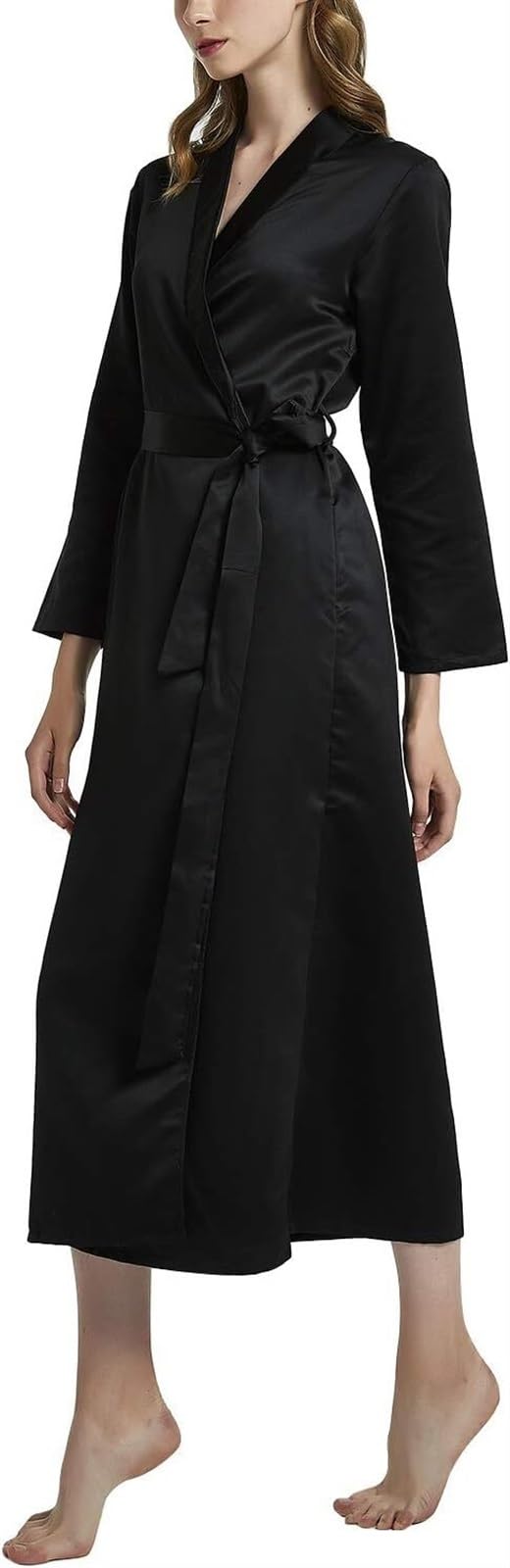 Albornoz Albornoz para Mujer, Bata De Satén, Kimono, Dama Honor, Boda, Pijamas Ropa(Black,XL)