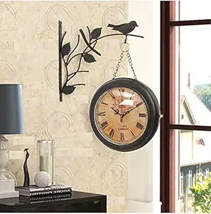 Saree House Wood And Metal 10 Inch Victoriya Roman Vintage Antique Double Sided Station Analog Clock (Black)