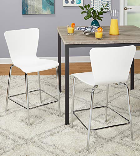 Target Marketing Systems Pisa Collection Modern Armless Bar Stools With Chrome Plated Legs And Concave Back Design, Set Of 2, 30", White/Silver #TOP4