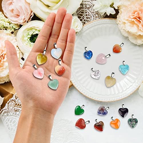 YWNYT 30pcs Heart Shaped Stone Pendants, Natural Colorful Crystal Pendant Charms Chakra Beads Gemstone Rock Charms Set for DIY Necklace Jewelry Making with a Storage box, 2 Sizes