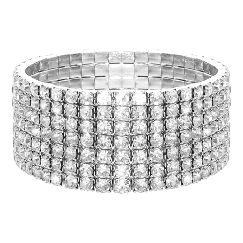 7 Rows Stretch Rhinestone Bracelet for Women Elastic Stretch Bracelet Sparkling Rhinestone Bracelets Bridal Wedding Jewelry for Wedding Party