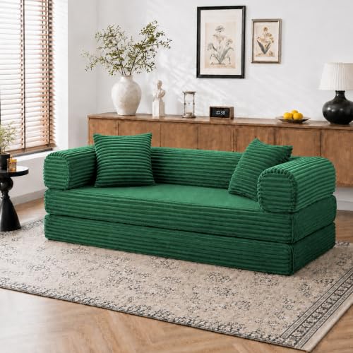 Image of AUGOP Futon Sofa Bed Boneless Couch for Living Room,Pull Out Couch with Sleeper Sofa,Day Bed Couch with Storage Pocket,Removable Corduroy with 2 Pillow