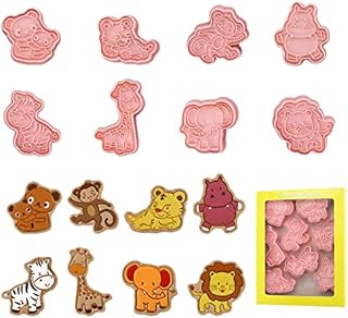 8pcs Wild Animals Cookie Cutters for Kids, Cartoon Fun Biscuit Moulds Plastic Cookie Stamp Biscuit Stamps for DIY Baking