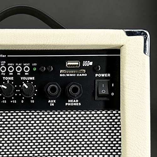 EMB 250W Guitar Amplifier Speaker Powerful Cabinet with DSP, Tone, and Headphone, Built in SD USB AUX Bluetooth White - Thumbnail 6
