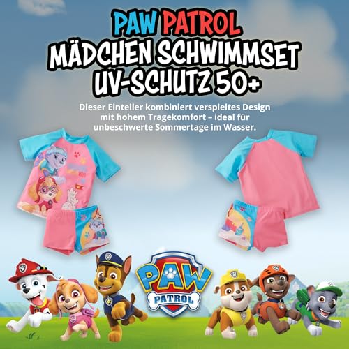 United Labels Paw Patrol Badeanzug zweiteilig UV Schutz 50+ für Mädchen, Rosa, 122-128, Badebekleidung Kinder mit Shirt und Hose, Bademode