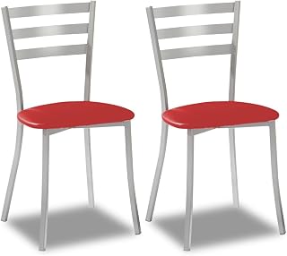 ASTIMESA Dos Sillas de Cocina Respaldo Rayas y Asiento Rojo