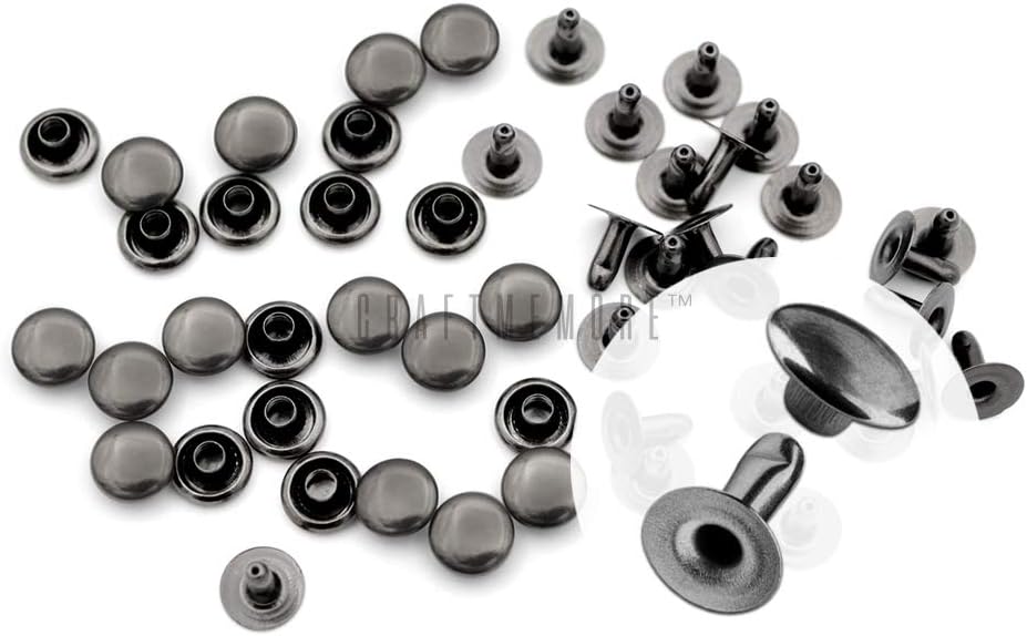 CRAFTMEMORE 200 Pack Leather Rivets Single Cap Rapid Rivet Metal Stud Fasteners Round Cap for Bag Belt Wallet Leather Craft (Gunmetal Black