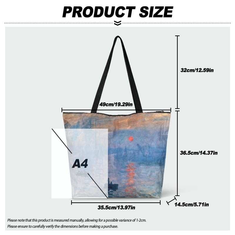 Image of Art Lover Zippered Tote Bag Waterproof Large Work Tote Bags, Artwork Women's Purse Handbags Travel Totes