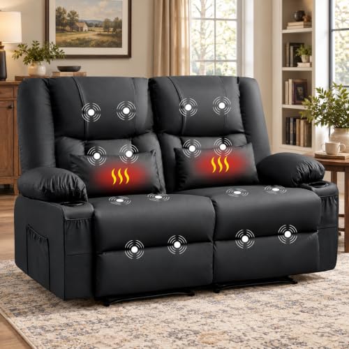 MAHOMICO Recliner Loveseat with Massage and Heating, with Cup Holders and 2 USB Port for Living Room Love Seat Manual Oversized Recliner