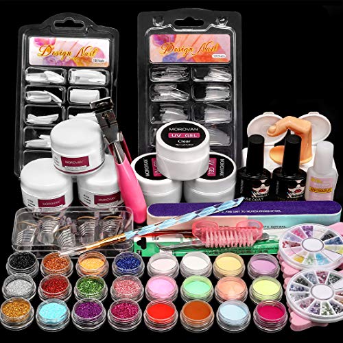 Morovan Acrylic Powder Nail Kit, Shiny Glitter Nail Art Decoration Set Acrylic Nail Tools