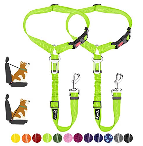 Image of SlowTon Dog Seat Belt for Car, 2 Pack Dog Car Harness Seatbelt with Bungee