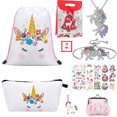 12pcs Sacca per Bambini et Borsa Cosmetica Collana/Carino Unicorno Coulisse Zaino/Make Up Bag/PU Coin Pochette Borse/Sport Zaino/Sacca da Ginnastica
