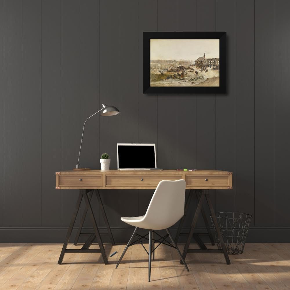 Alphonse Marie De Neuville 24x18 Black Modern Framed Art Print Titled: Le Four a Chaux; a Study for the Panorama of the Battle of Champigny (1881)