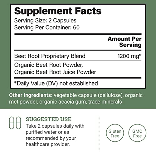 Earth Harmony Naturals Organic Beet Root Capsules 1200 mg - Beet Root Powder & Juice Blend Supplement for High Blood Pressure and Circulation, Blood Flow Supplement for Men and Women - 120 Capsules