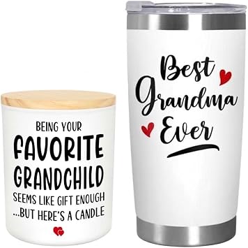 TEEZWONDER Grandma Grandparents Mothers Day Gift from Granddaughter Grandson - Stainless Steel Insulated Tumbler 20 oz and Scented Candle Vanilla Lavender 10oz - Birthday Gifts for Grandpa Grandma