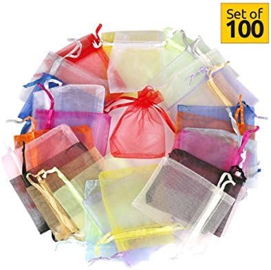 Hesky Organza Bags (100 pcs, 10 colors)-Drawstring Small Large Favour Bags-Perfect for Gift, Wedding Party, Jewellery Pouch (15 x 20 cm, 5.9 x 7.8 inch)