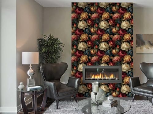 Vintage Luxury Floral Peel and Stick Wallpaper, Dark Botanical Wallpaper by SuxiGlo - Used condition - Image 3
