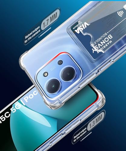 Image of WOW IMAGINE Transparent Back Cover Case for Mi Redmi 15C 5G | Poco C85 5G 2025 | Flexible Built-in Slim Card Pockets Wallet | 360 Camera Protection TPU | Soft Silicone Mobile Cover - Transparent