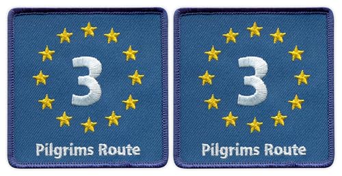 EuroVelo 3, EV3 - Juego de dos - Ruta de los peregrinos - Parte trasera termoadhesiva - Parche bordado / insignia / emblema