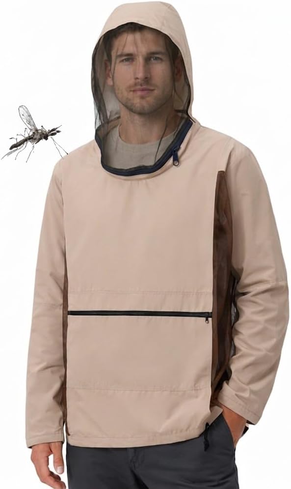 Aventik Guardex Mosquito Jacket with Reflective Strip & Horizontal Zip Pocket – Tear-Resistant Bug Shirt with Detachable Hood