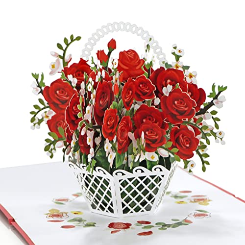 CUT POPUP.COM Rosas Vermelhas - Cartão de Aniversário 3D, Cartões Dia da Mãe, Presentes Originais para Mulher, Presentes para Mulher (Rosas Vermelhas) US8-34.ES