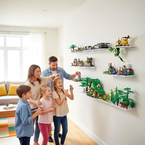 Image of LRANFOW 6 Pack Wall Display Shelves with Dual Sided Building Studs, 4x5 Inch Baseplate Shelf Compatible with Lego Building Bricks for Organized Storage & Modern Room Deco Builders Gift, 16x13 Studs