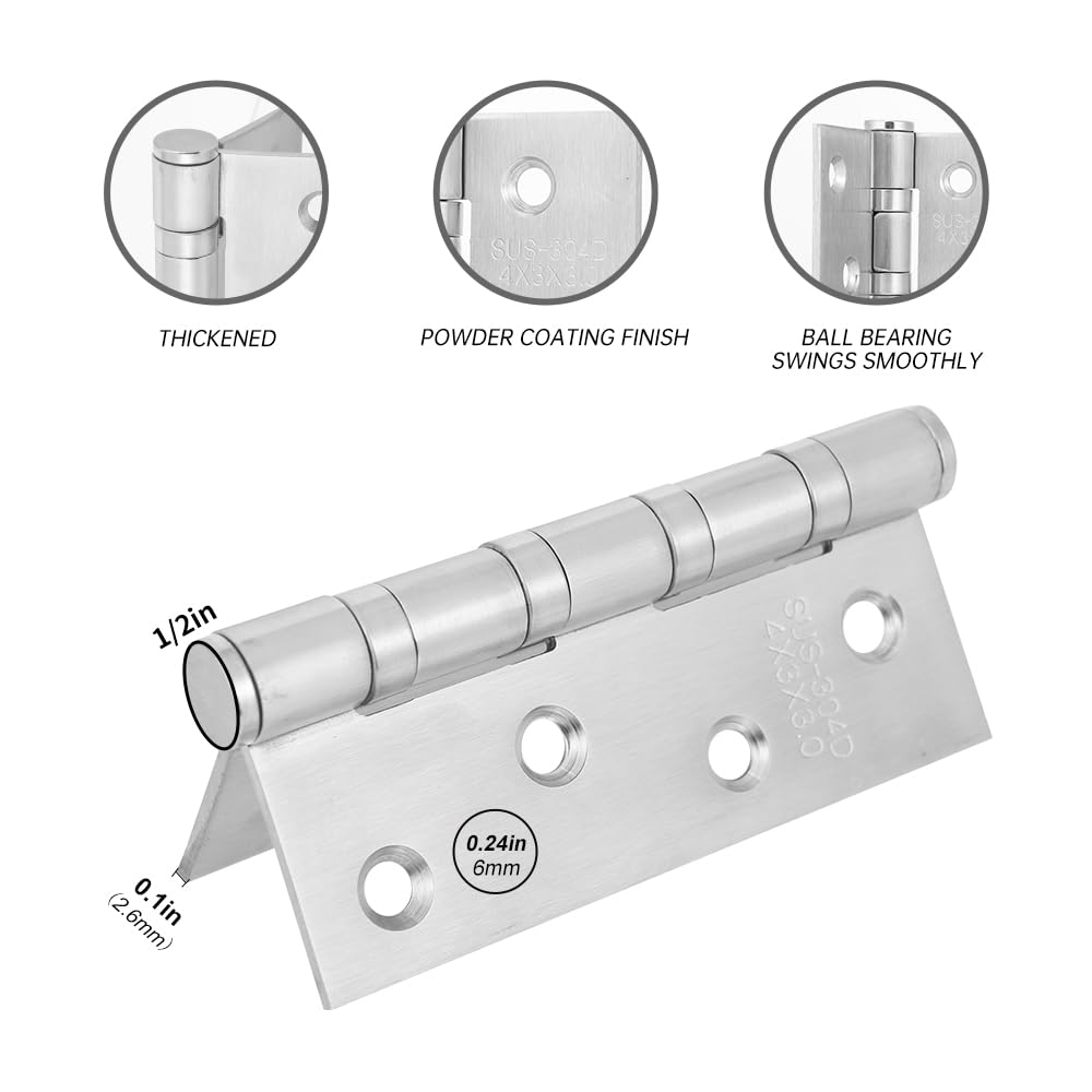 Confezione da 6 cerniere quadrate per porta interna in acciaio inox, 10,2 x 7,6 cm, cerniere per porte interne, cerniere per finestre, cerniere per porte esterne con viti
