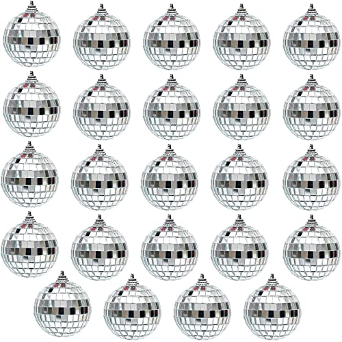 24Pcs Mini Disco Ball Party Decorations - Silver Mini Plastic Ornaments Small Disco Balls Valentines Tree Decorations For Wedding- 1.97" For Disco Party Decorations Holiday Tree Wedding Party Festival #TOP15