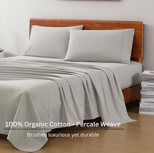 Image of LANE LINEN 100% Organic Cotton Bed Sheets Extra Long Twin, Soft & Comfy Fully Elasticized Percale Perfect for Hospital Bed & Dorm Room, Low Pilling Machine Washable Printed Twin XL Sheet- Snowdrop