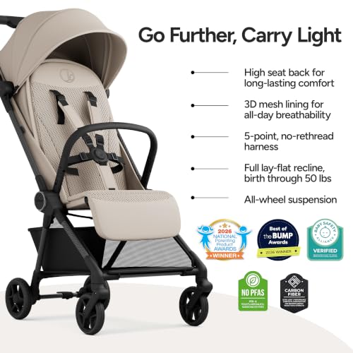 Image of Mompush Nexis Carbon Fiber Lightweight Travel Stroller, Carry-On, Khaki